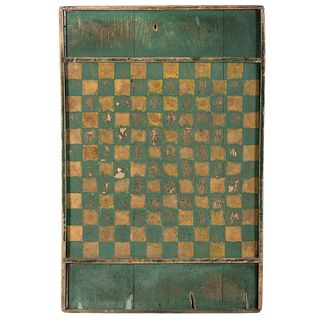 A Green and White Painted Wood Game Board