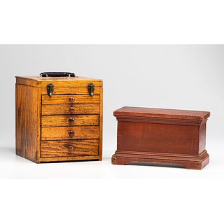 An Oak Games Chest and a Miniature Pine Blanket Chest