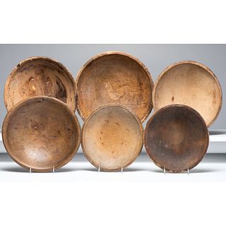 Seven Turned and Painted Wood Bowls