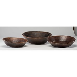 Three Carved Wooden Bowls