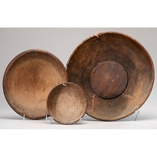 Three Painted Turned Wood Bowls 