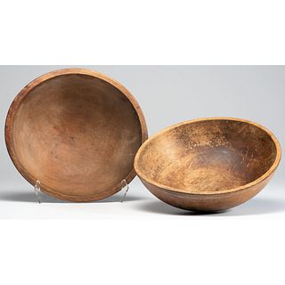 Two Large Treenware Bowls with Tooled Rims