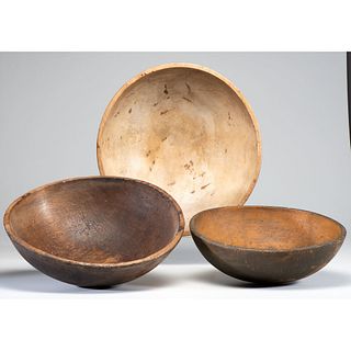 Three Turned Wooden Bowls