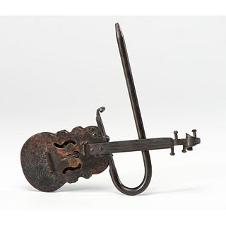 A Figural Iron Gate Lock and Key