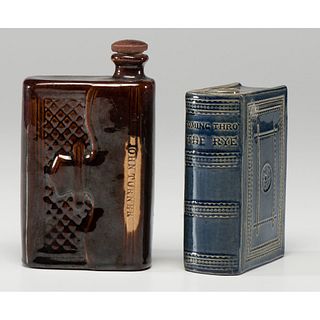 Two Ceramic Book Flasks