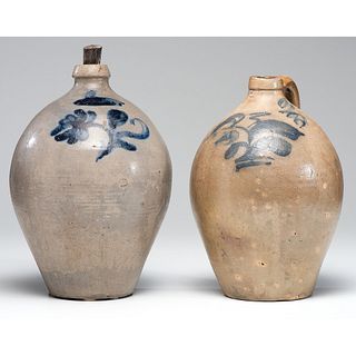 Two Cobalt-Decorated Three-Gallon Stoneware Jugs