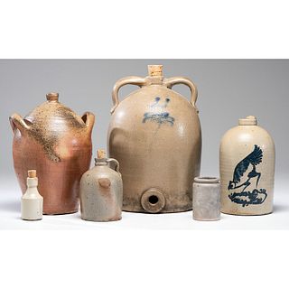 A Four-Gallon Double-Handled Stoneware Cooler & Other Vessels