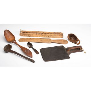 A Group of Carved Spoons and Treenware
