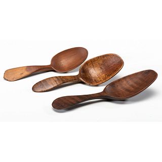 Three Carved Tiger Maple Spoons