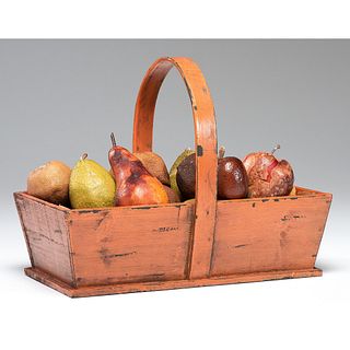 A Painted Wooden Bucket and Faux Fruit