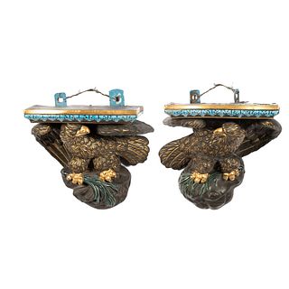 A Pair of Painted Ceramic Eagle Wall Sconces 