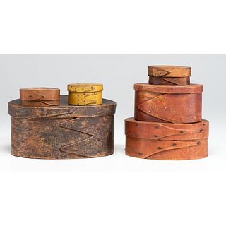 Six Oval Bentwood Pantry Boxes