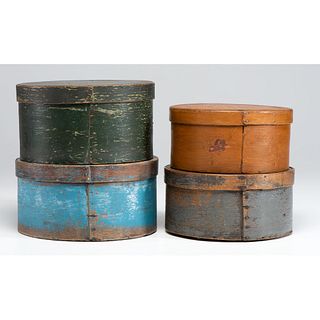 Four Round Painted Bentwood Pantry Boxes 