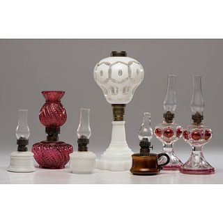 A Cut-Overlay Kerosene Stand Lamp & Other Lamps