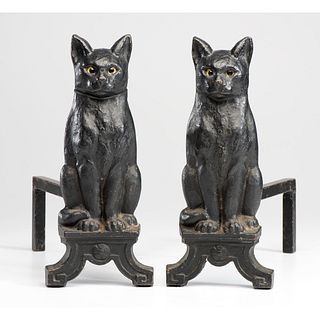 A Pair of Cast Iron Cat Andirons