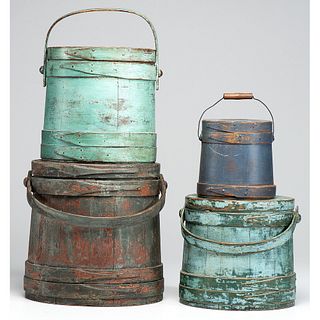 Four Painted Swing-Handle Firkins