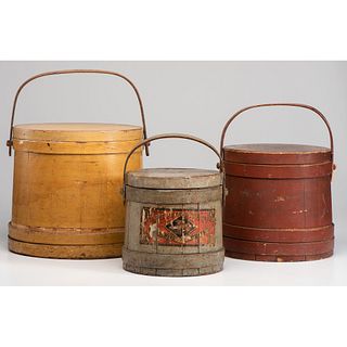 Three Painted Wooden Firkins