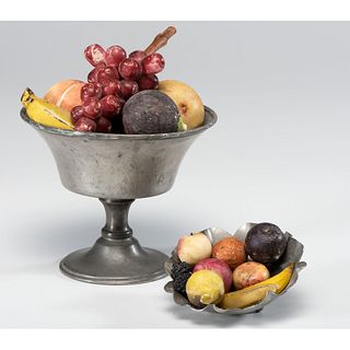 A Collection of Stone Fruit and Two Pieces of Pewter