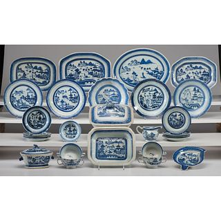 A Group of Chinese Export Blue Canton Porcelain