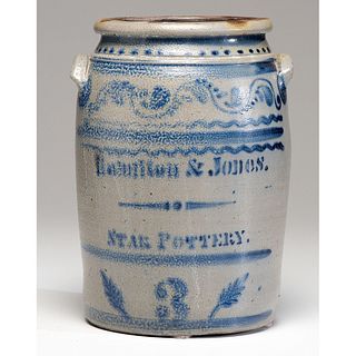 A Hamilton and Jones Cobalt-Decorated Three-Gallon Crock