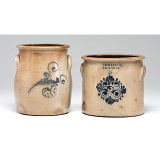 New York and Vermont Cobalt-Decorated Stoneware Crocks