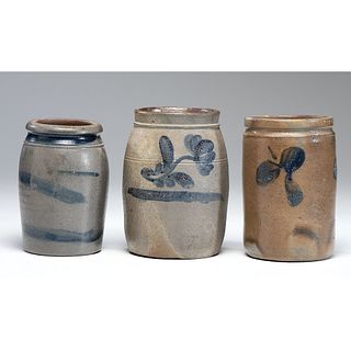 Three Cobalt-Decorated Stoneware Jars