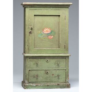 A Child's Green-Painted Stepback Cupboard