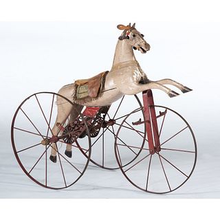 A French Painted Wood and Cast Iron Horse Velocipede