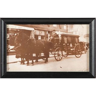 A Group of Framed Ads For Hearses and Ambulances