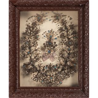 A Victorian Mourning Hair Wreath with Beads