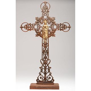 A Cast Metal Cross with Figure of Mary