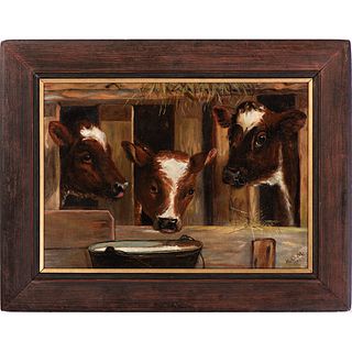 An American School Portrait of Three Cows