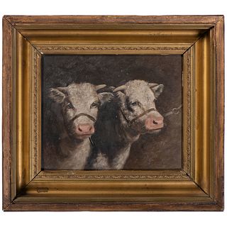 An American School Portrait of Two Cows