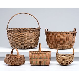 Five Woven and Splint Baskets 