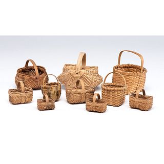 Ten Miniature Woven and Splint Baskets