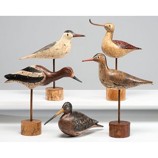 Five Carved Bird Decoys 