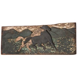 A Relief-Carved Wood Panel of Horses