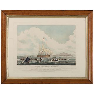An English Hand-Colored Engraving, South Sea Whale Fishery