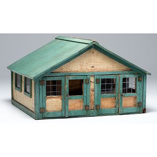 A Polychrome Painted Wood Model of a Carriage House