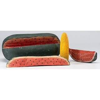 Three Pieces of Painted Faux Watermelon and Corn