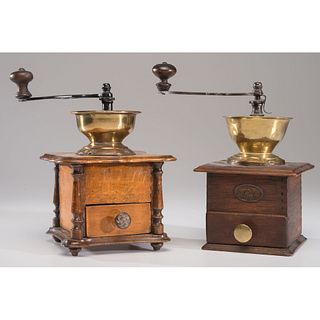 Two Wood and Brass Coffee Grinders