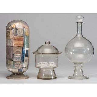 Three Glass Apothecary Display Jars