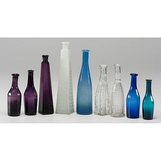 Nine Miniature Glass Bottles