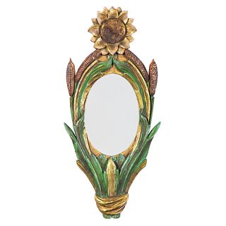 A Paint-Decorated Pine Sunflower Mirror