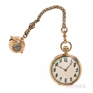Ed Koehn 18kt Gold Open-face Pendant Watch with Compass Fob