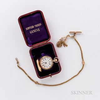 18kt Gold Hunter-case Pendant Watch and Chain