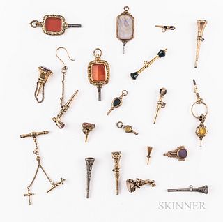 Twenty Gilt and Silvered Stone-set Watch Keys