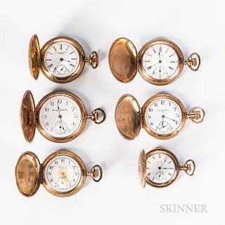 Six American Gold-filled Hunter-case Pocket Watches