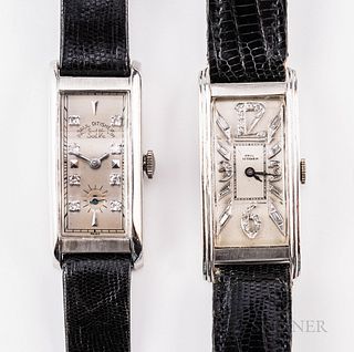 Two Platinum and Diamond-set Paul Ditisheim Tank-style Wristwatches