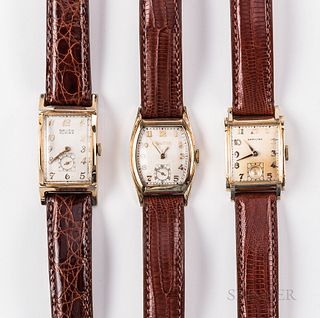 Three 1950s Tank-style Manual-wind Wristwatches